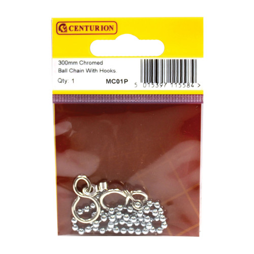 Sink Ball Chain With Hooks, Chrome Plated, 300mm, No.6