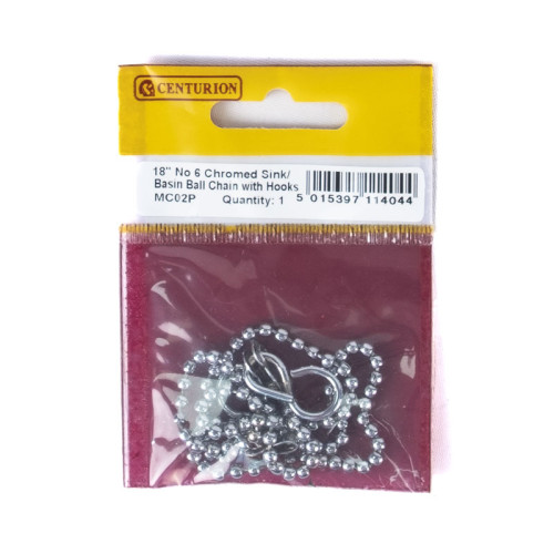 Sink Ball Chain With Hooks, Chrome Plated, 450mm, No.6