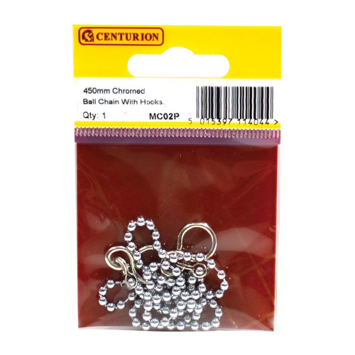 Sink Ball Chain With Hooks, Chrome Plated, 450mm, No.6