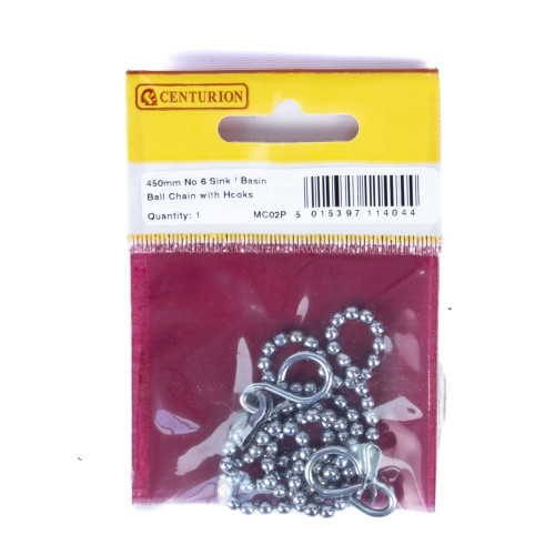 Sink Ball Chain With Hooks, Chrome Plated, 450mm, No.6