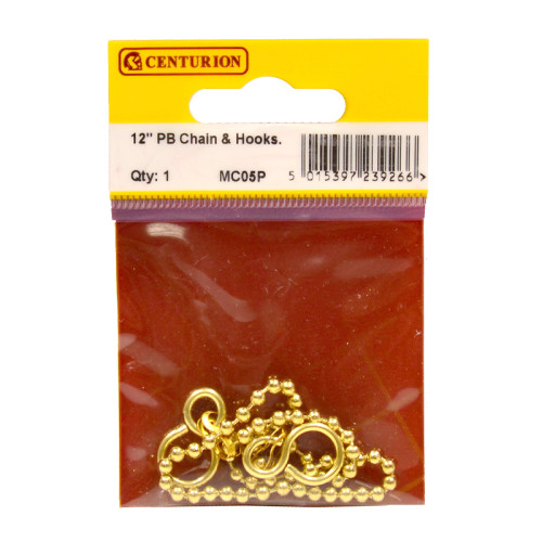 Sink Ball Chain With Hooks, Polished Brass, 300mm, No.6