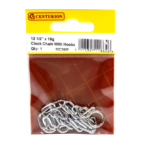Open Clock Chain with Hooks, Chrome Plated, 300mm