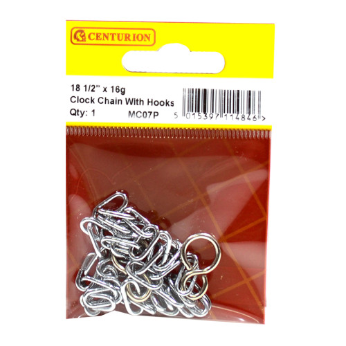 Open Clock Chain with Hooks, Chrome Plated, 450mm