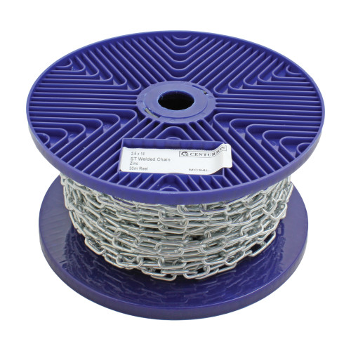 Steel Welded Straight Link Chain, Zinc Plated, 3mm x 16mm x 30m