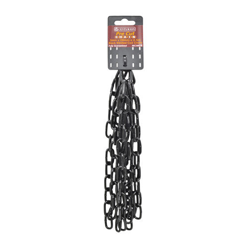 Steel Welded Straight Link Pre Cut Chain, Black, 5mm x 28mm x 2.5m