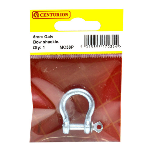 Steel Bow Shackles, Galvanised, 5mm x 19mm x 15mm