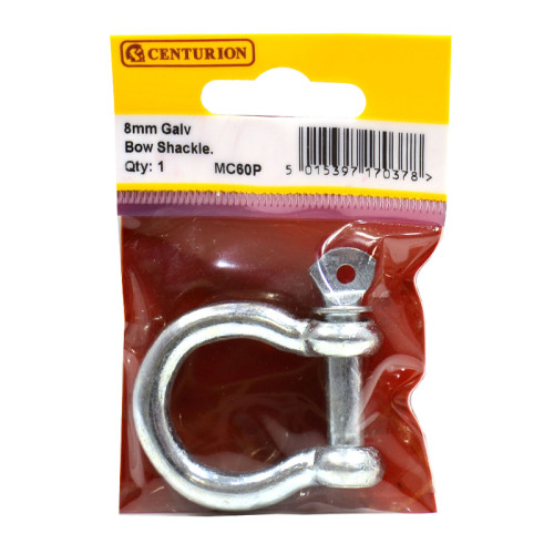 Steel Bow Shackles, Galvanised, 8mm x 32mm x 22mm