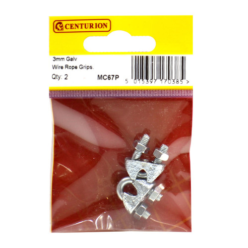Steel Wire Rope Grips, Galvanised, 3mm