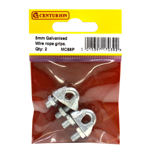 Steel Wire Rope Grips, Galvanised, 5mm