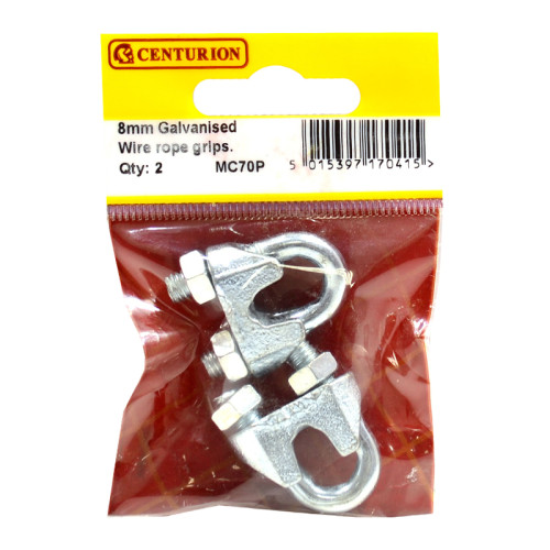 Steel Wire Rope Grips, Galvanised, 8mm