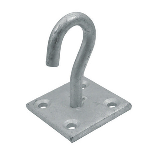Steel Hook On Plate, Galvanised, 8mm x 50mm