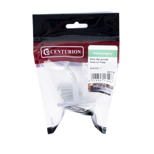 Steel Hook On Plate, Galvanised, 8mm x 50mm