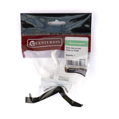 Steel Hook On Plate, Galvanised, 8mm x 50mm