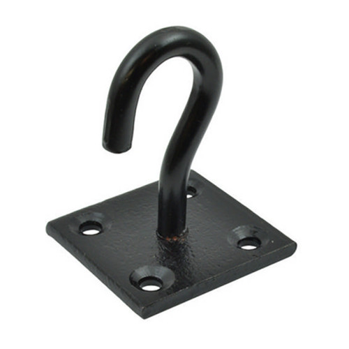 Steel Hook On Plate, Black, 8mm x 50mm