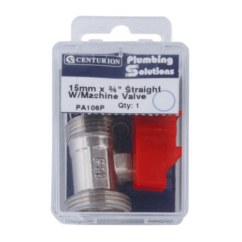 Straight 15mm x 3/4" BSP Appliance Stop Valve