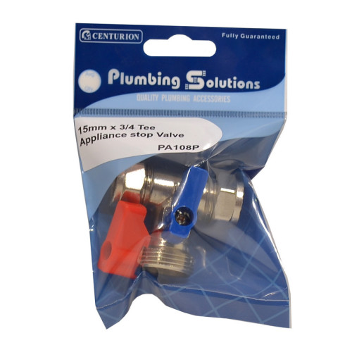 Tee 15mm x 3/4" BSP Appliance Stop Valve
