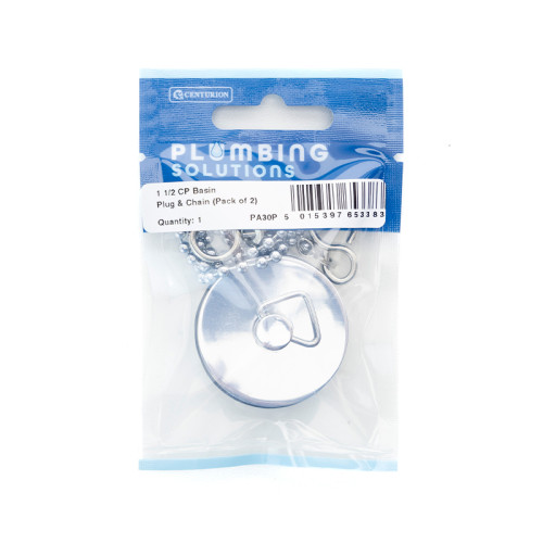1 1/2 Chrome Plated Basin Plug & Chain (Pack of 2)