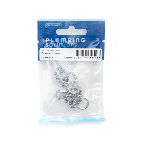 12" Basin Chain With Hooks - Chrome