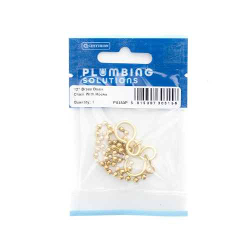 12" Basin Chain With Hooks - Brass