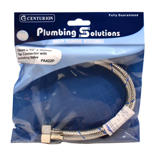 15mm x 1/2" x 300mm Tap Connector with Isolating Valve