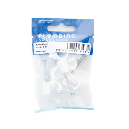 10mm Plastic Nail In Pipe Clips (Pack of 5)