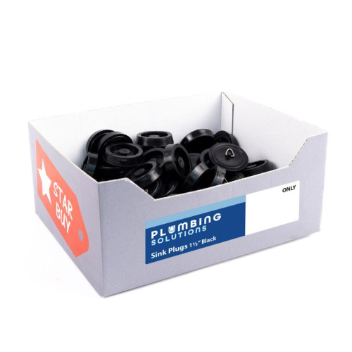 Black Plastic Sink Plug, 1 3/4", Display Box