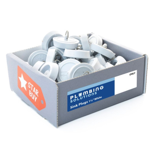 White Plastic Sink Plug, 1 1/2", Display Box