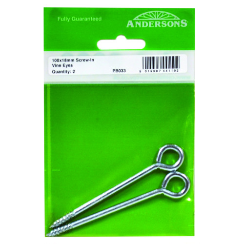 Screw In Steel Vine Eyes, 100mm x 18mm, (Pack of 2)