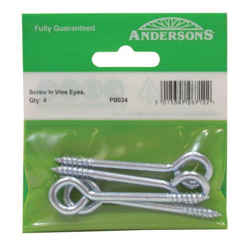 Screw In Steel Vine Eyes, 75mm x 12mm (Pack of 4)