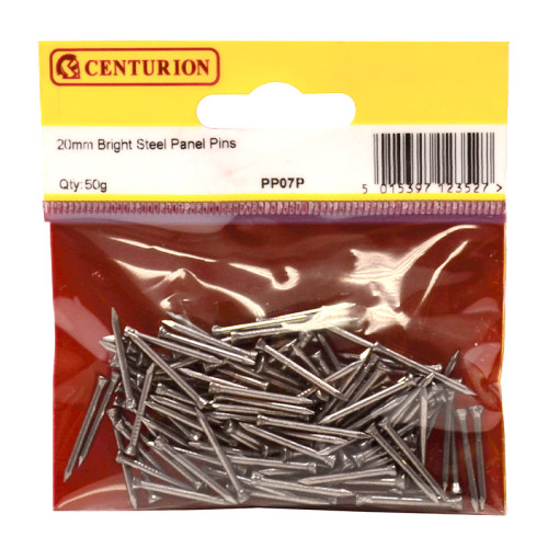 Centurion Bright Steel Panel Pins, 20mm x 1mm, Bright Zinc Plated