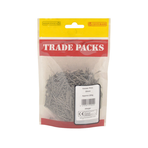 Steel Veneer Pins, 20mm x 1mm, Bright Zinc Plated