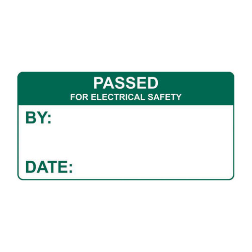 'Passed For Electrical Safety' Labels, Self-Adhesive Vinyl, (50mm x 25mm) (Roll of 250)