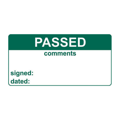 'Passed & Comments' Labels, Self-Adhesive Vinyl, (50mm x 25mm) (Roll of 250)