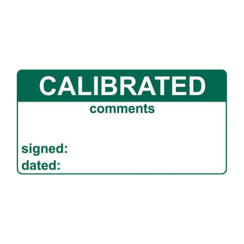 'Calibrated & Comments' Labels, Self-Adhesive Vinyl, (50mm x 25mm) (Roll of 250)