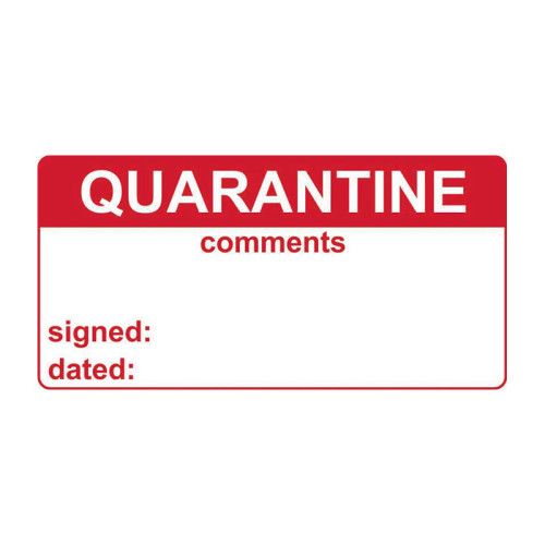 'Quarantine & Comments' Labels, Self-Adhesive Vinyl, (50mm x 25mm) (Roll of 250)