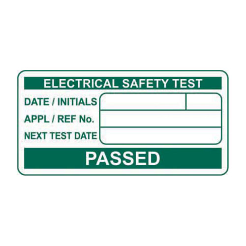 'Passed Electrical Safety Test' Labels, Self-Adhesive Vinyl, (50mm x 25mm) (Roll of 500)
