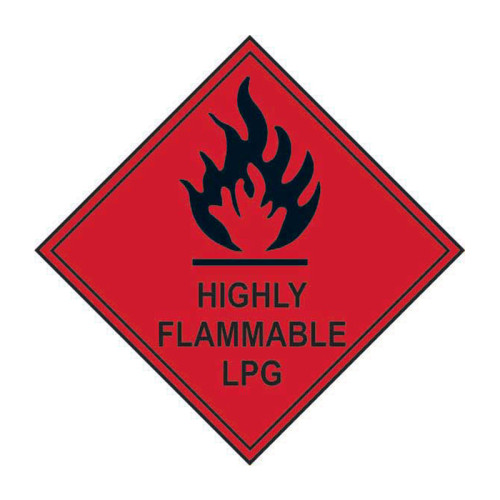 'Highly Flammable LPG' Labels, Laminated Polypropylene, (100mm x 100mm) (Roll of 250)