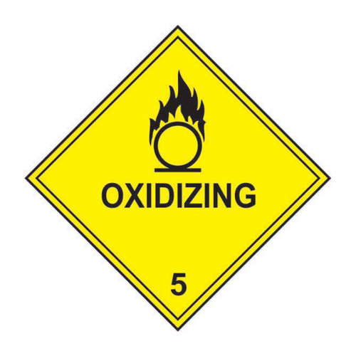 'Oxidizing 5' Labels, Laminated Polypropylene, (100mm x 100mm) (Roll of 250)