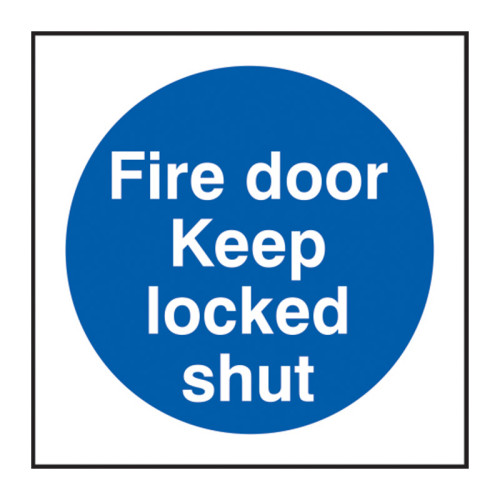 Fire Door Keep Locked Shut' Labels, Self-Adhesive Vinyl, (100mm x 100mm) (Roll of 100)