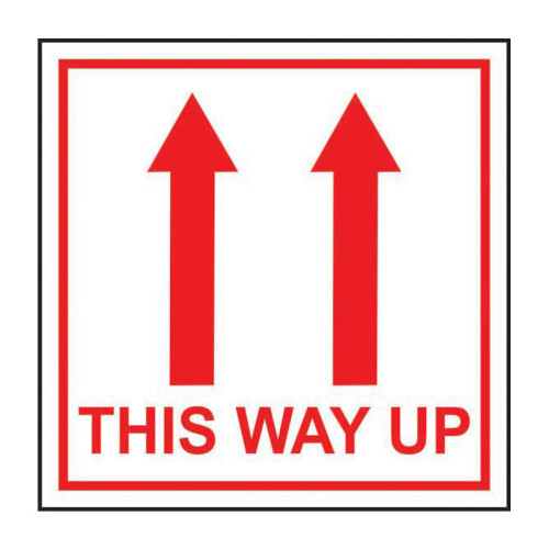 'This Way Up' Label, Laminated Polypropylene, (100mm x 100mm (Roll of 250)