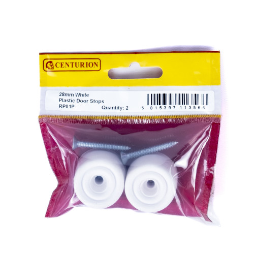 28mm White Plastic Door Stops (Pack of 2)