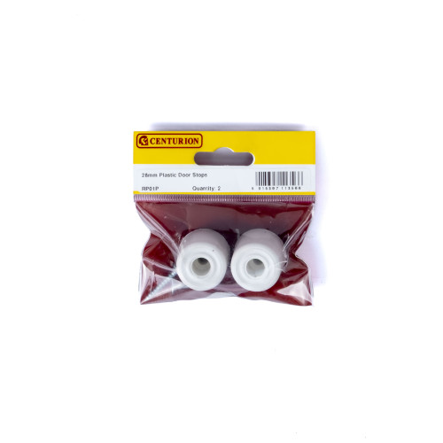 28mm White Plastic Door Stops (Pack of 2)