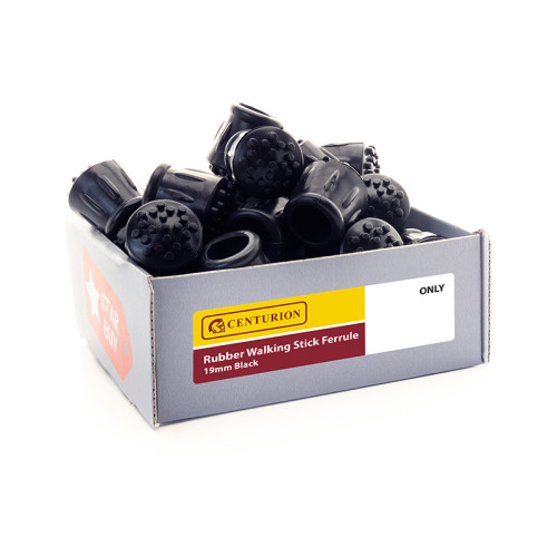 19mm Walking Stick Ferrule - Black Rubber - Display Box Deal of 50 (Made to Order)
