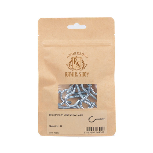 Repair Shop Zinc Plated Steel Screw Hook - 60 x 10mm - 12pk