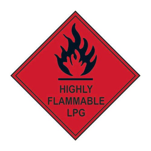 'Highly flammable LPG' Labels, Laminated Polypropylene, (250mm x 250mm) (Pack of 10)