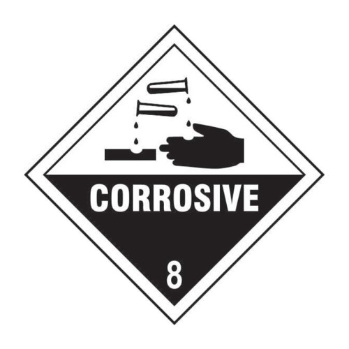 'Corrosive 8' Labels, Laminated Polypropylene, (250mm x 250mm) (Pack of 10)