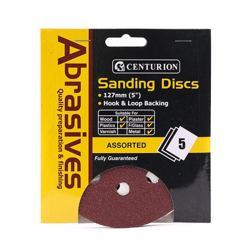 Abrasives Hook and Loop Circular Sanding Sheets, Assorted 125mm Diameter (Pack of 5)