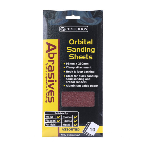 Abrasives Hook and Loop Orbital Sanding Sheets, Assorted 115mm x 280mm (Pack of 10)