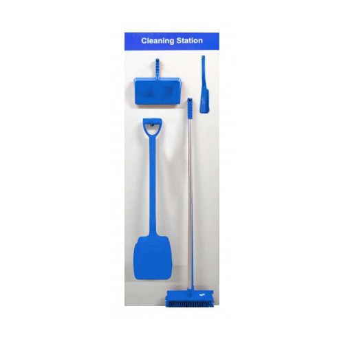Shadow Board Cleaning Station With Stainless Steel Hooks and Stocked, Style A Blue, (600mm x 2000mm)