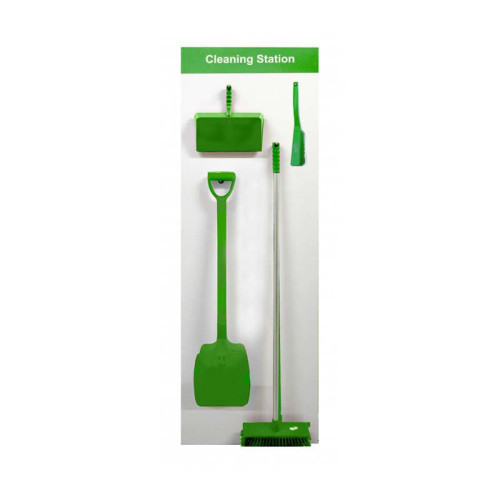 Shadow Board Cleaning Station With Stainless Steel Hooks and Stocked, Style A Green, (600mm x 2000mm)